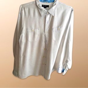 Ⓜ️ Cremieux‎ White Linen XL button down with blue stitching and interior sleeve